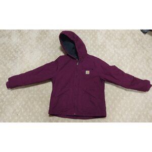 Carhartt Jacket Women's Large 14 Purple Canvas Sherpa Lined Hooded Work Coat